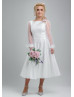 Ivory Short Satin Dotted Tulle Wedding Dress